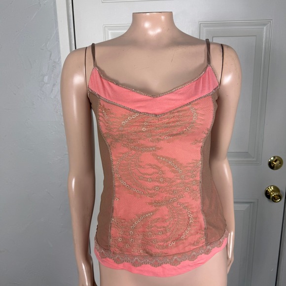 bebe Tops - Vintage y2K bebe Women's Top M Tank Shirt Lace Party Sleeveless Mesh USA D4-15